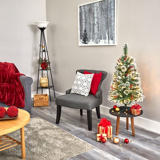 3ft. Pre-Lit Frosted Swiss Pine & Berries Artificial Christmas Tree with Clear LED Lights